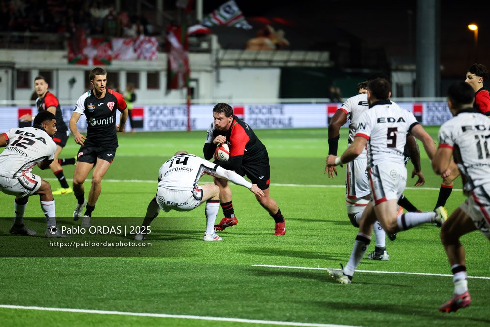 Dorian Laborde, lors du match de Pro D2 entre le Biarritz olympique et Oyonnax, le 19 décembre 2025 au stade Aguiléra de Biarritz, France (Photo Pablo ORDAS)
