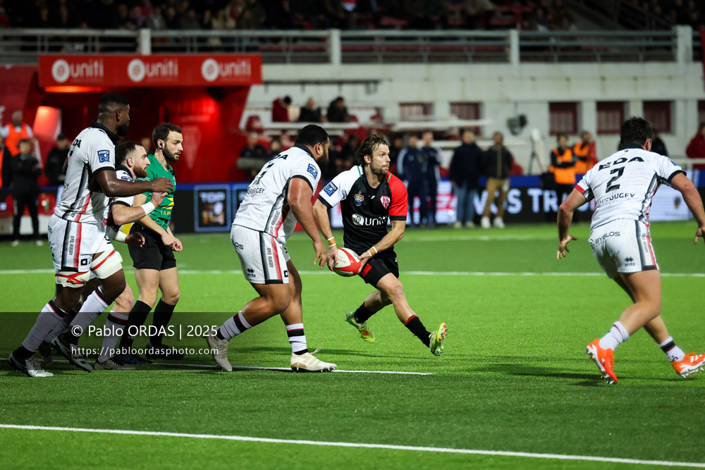 Yann Lesgourgues, lors du match de Pro D2 entre le Biarritz olympique et Oyonnax, le 19 décembre 2025 au stade Aguiléra de Biarritz, France (Photo Pablo ORDAS)