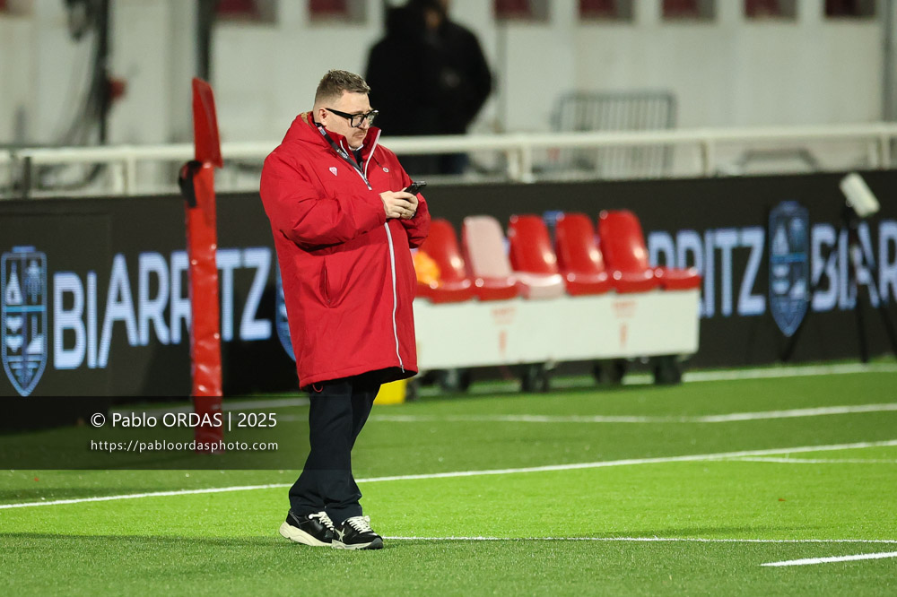 Anthony Louis Berecochea, lors du match de Pro D2 entre le Biarritz olympique et Valence Romans, le 5 décembre 2025 au stade Aguiléra de Biarritz, France (Photo Pablo ORDAS)