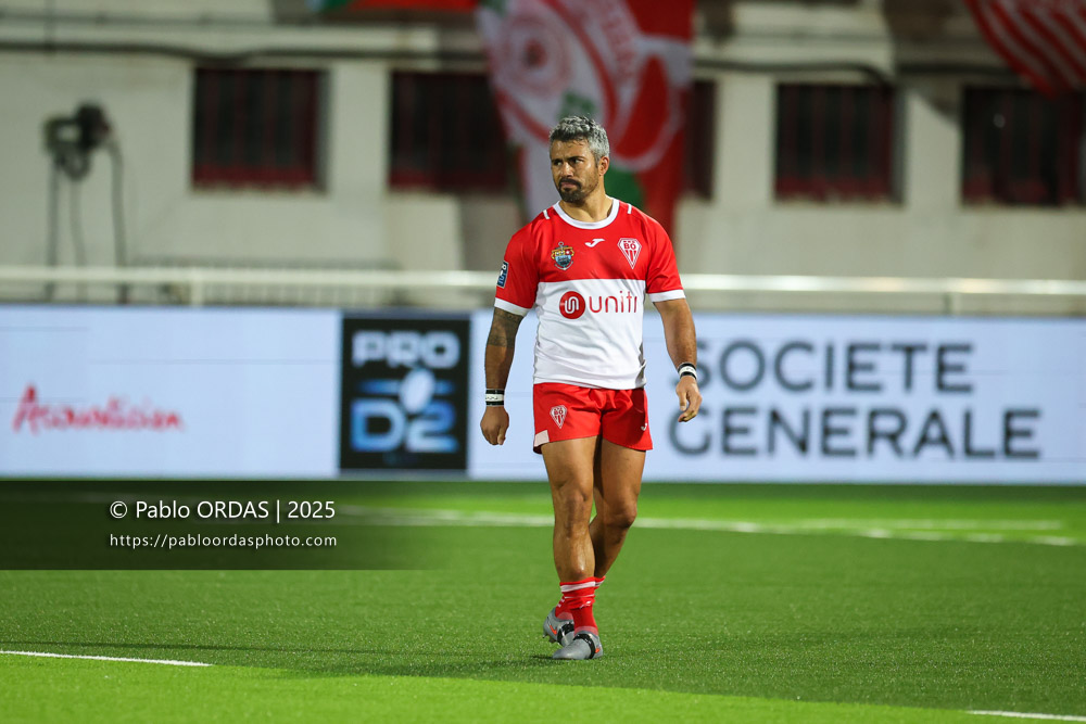 Yann David, lors du match de Pro D2 entre le Biarritz olympique et Valence Romans, le 5 décembre 2025 au stade Aguiléra de Biarritz, France (Photo Pablo ORDAS)