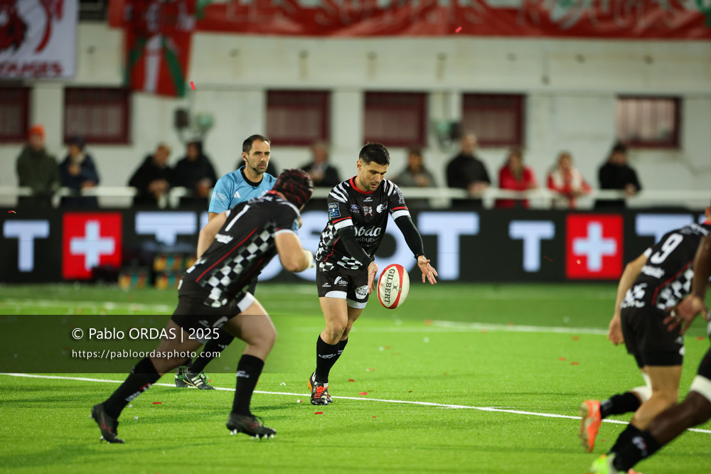Lucas Méret, lors du match de Pro D2 entre le Biarritz olympique et Valence Romans, le 5 décembre 2025 au stade Aguiléra de Biarritz, France (Photo Pablo ORDAS)