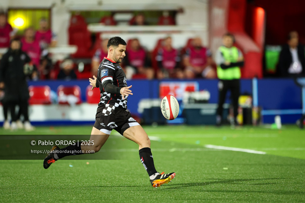 Lucas Méret, lors du match de Pro D2 entre le Biarritz olympique et Valence Romans, le 5 décembre 2025 au stade Aguiléra de Biarritz, France (Photo Pablo ORDAS)