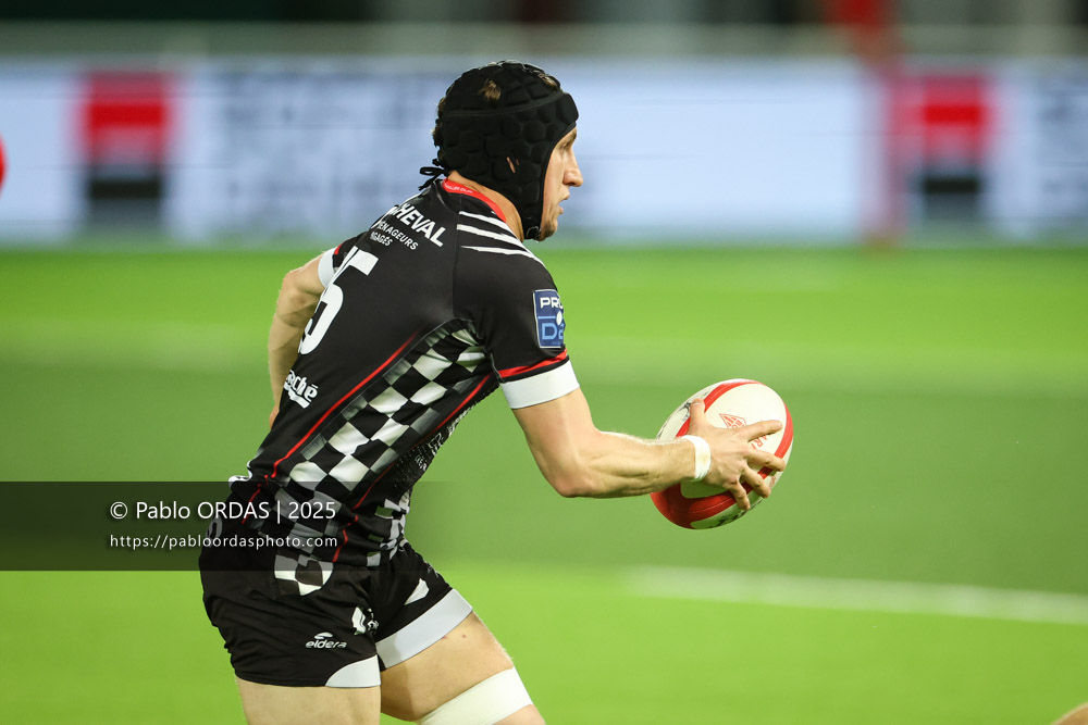 Thomas Rozière, lors du match de Pro D2 entre le Biarritz olympique et Valence Romans, le 5 décembre 2025 au stade Aguiléra de Biarritz, France (Photo Pablo ORDAS)
