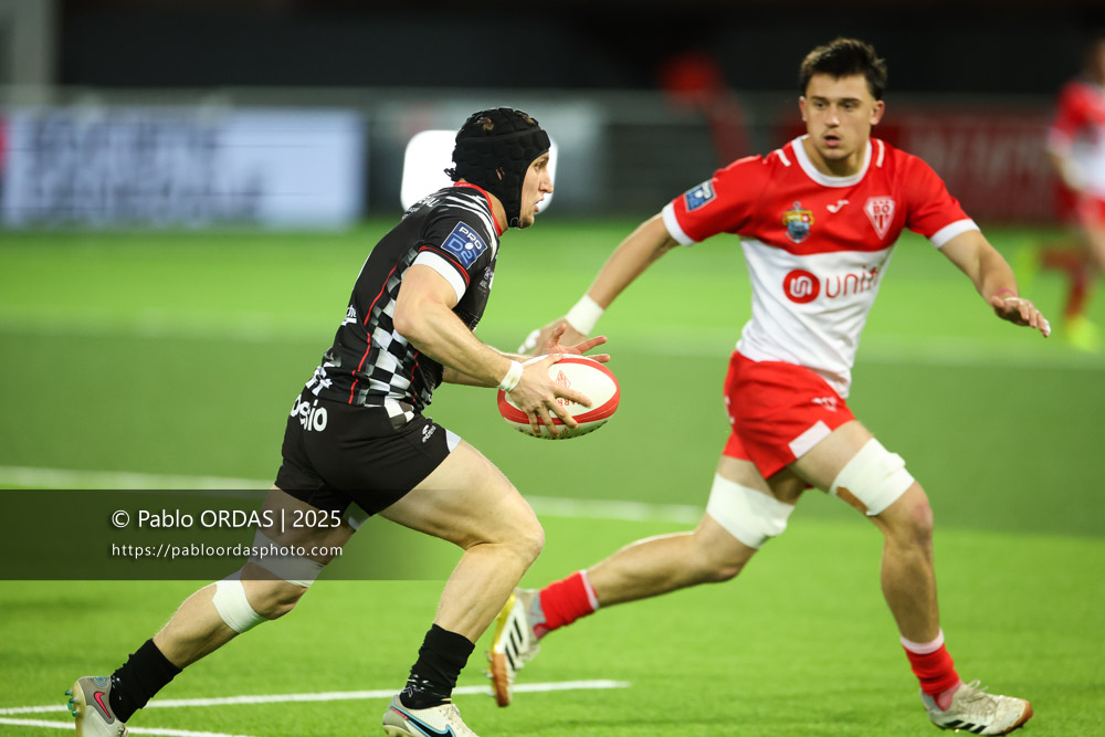 Thomas Rozière, lors du match de Pro D2 entre le Biarritz olympique et Valence Romans, le 5 décembre 2025 au stade Aguiléra de Biarritz, France (Photo Pablo ORDAS)