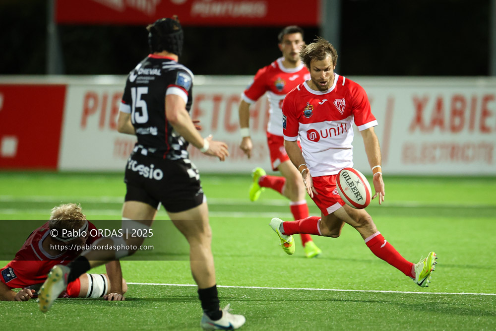 Yann Lesgourgues, lors du match de Pro D2 entre le Biarritz olympique et Valence Romans, le 5 décembre 2025 au stade Aguiléra de Biarritz, France (Photo Pablo ORDAS)