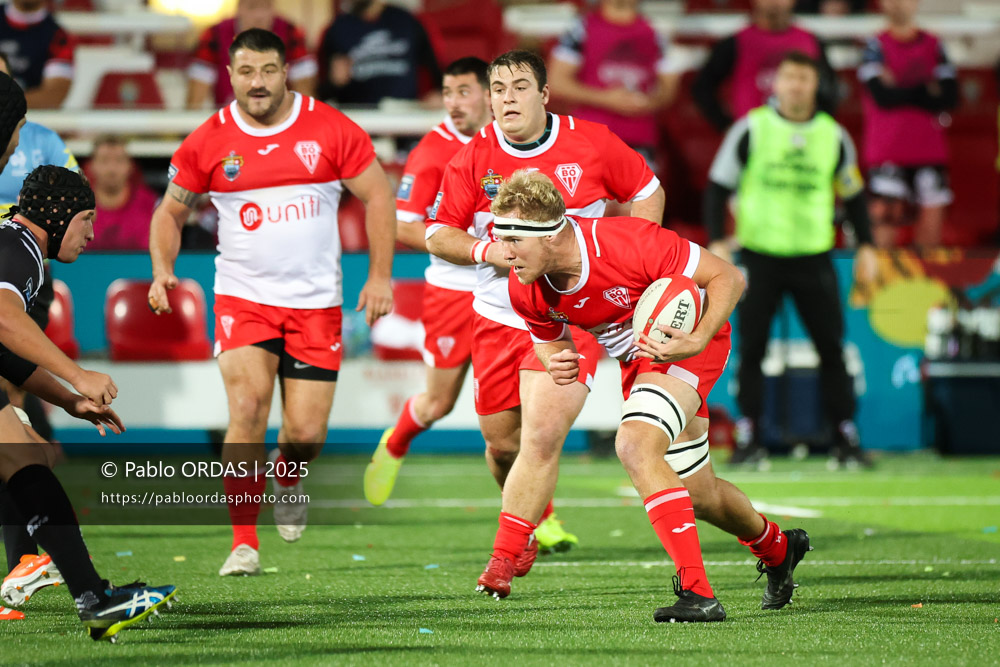 Heath Backhouse, lors du match de Pro D2 entre le Biarritz olympique et Valence Romans, le 5 décembre 2025 au stade Aguiléra de Biarritz, France (Photo Pablo ORDAS)