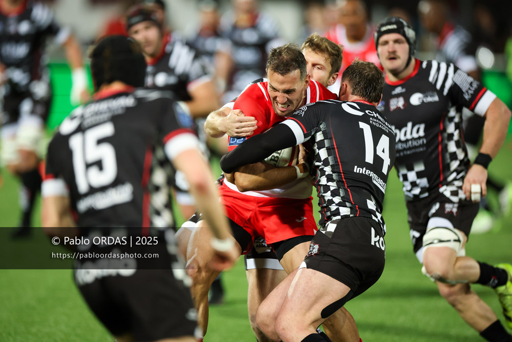 Kylian Jaminet, lors du match de Pro D2 entre le Biarritz olympique et Valence Romans, le 5 décembre 2025 au stade Aguiléra de Biarritz, France (Photo Pablo ORDAS)