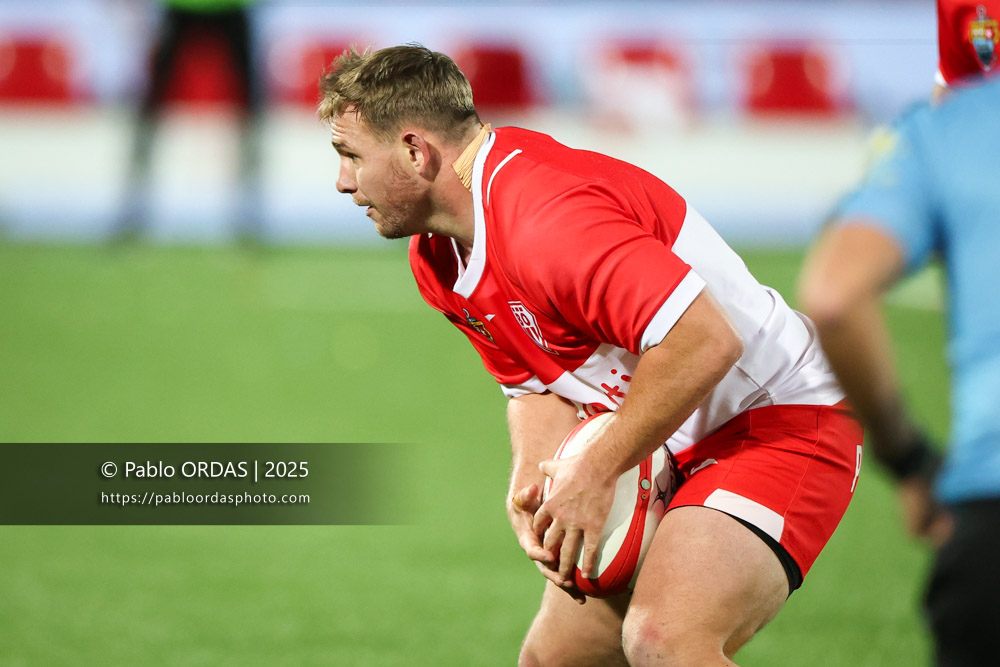 Clément Martinez, lors du match de Pro D2 entre le Biarritz olympique et Valence Romans, le 5 décembre 2025 au stade Aguiléra de Biarritz, France (Photo Pablo ORDAS)