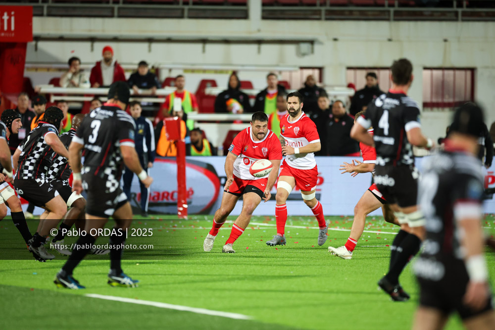 Hugo Pirlet, lors du match de Pro D2 entre le Biarritz olympique et Valence Romans, le 5 décembre 2025 au stade Aguiléra de Biarritz, France (Photo Pablo ORDAS)