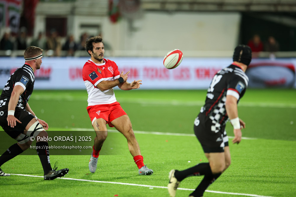 Arthur Bonneval, lors du match de Pro D2 entre le Biarritz olympique et Valence Romans, le 5 décembre 2025 au stade Aguiléra de Biarritz, France (Photo Pablo ORDAS)
