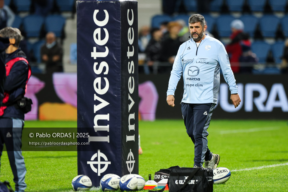 Grégory Patat, lors du match de Champions Cup entre l'Aviron bayonnais et les Stormers, le 5 décembre 2025 au stade Jean Dauger de Bayonne, France (Photo Pablo ORDAS)