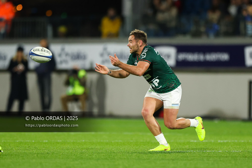 Joris Segonds, lors du match de Champions Cup entre l'Aviron bayonnais et les Stormers, le 5 décembre 2025 au stade Jean Dauger de Bayonne, France (Photo Pablo ORDAS)