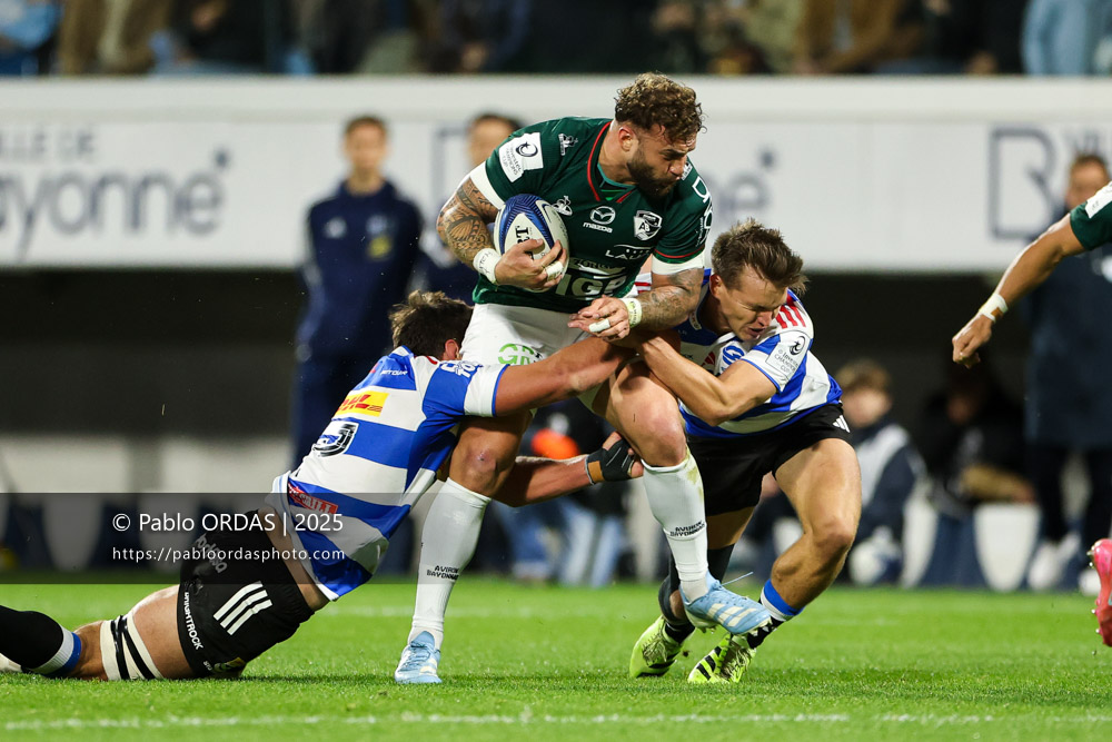 Federico Mori, lors du match de Champions Cup entre l'Aviron bayonnais et les Stormers, le 5 décembre 2025 au stade Jean Dauger de Bayonne, France (Photo Pablo ORDAS)