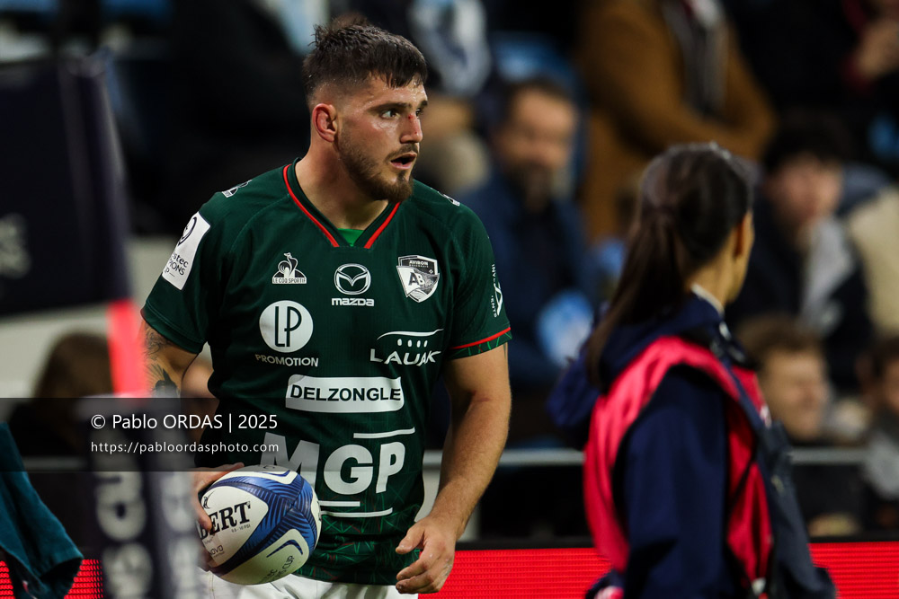 Vincent Giudicelli, lors du match de Champions Cup entre l'Aviron bayonnais et les Stormers, le 5 décembre 2025 au stade Jean Dauger de Bayonne, France (Photo Pablo ORDAS)