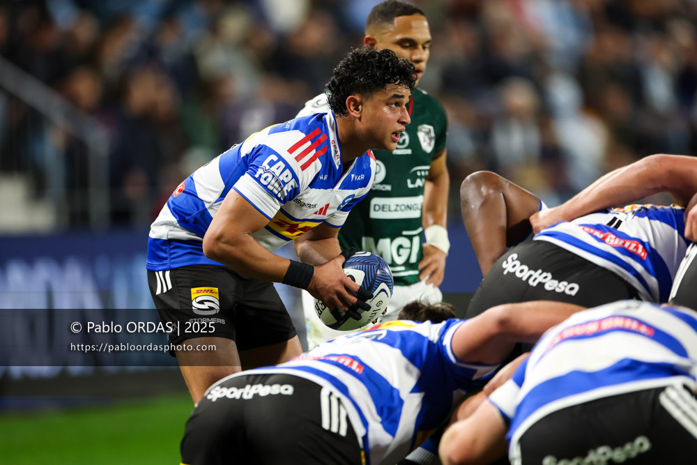 Imad Khan, lors du match de Champions Cup entre l'Aviron bayonnais et les Stormers, le 5 décembre 2025 au stade Jean Dauger de Bayonne, France (Photo Pablo ORDAS)