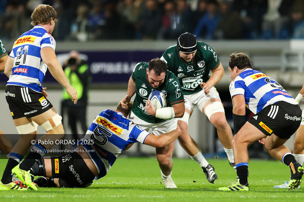 Ignacio Calles, lors du match de Champions Cup entre l'Aviron bayonnais et les Stormers, le 5 décembre 2025 au stade Jean Dauger de Bayonne, France (Photo Pablo ORDAS)