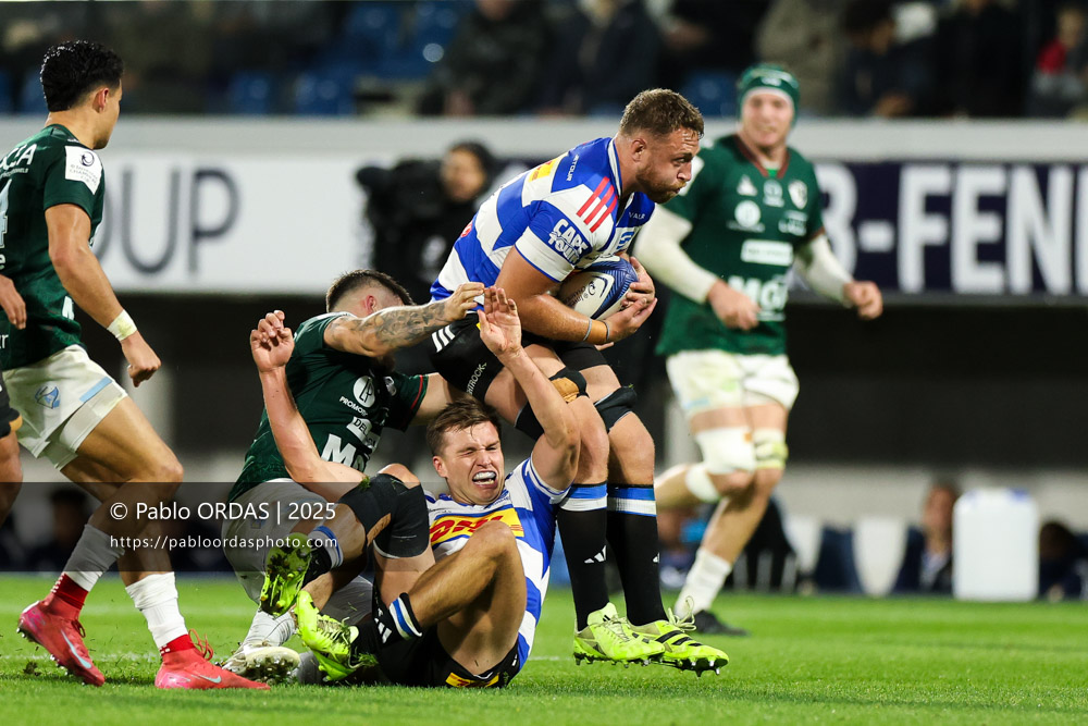 Ruan Ackermann, lors du match de Champions Cup entre l'Aviron bayonnais et les Stormers, le 5 décembre 2025 au stade Jean Dauger de Bayonne, France (Photo Pablo ORDAS)