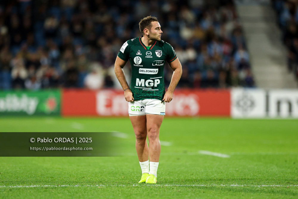 Joris Segonds, lors du match de Champions Cup entre l'Aviron bayonnais et les Stormers, le 5 décembre 2025 au stade Jean Dauger de Bayonne, France (Photo Pablo ORDAS)