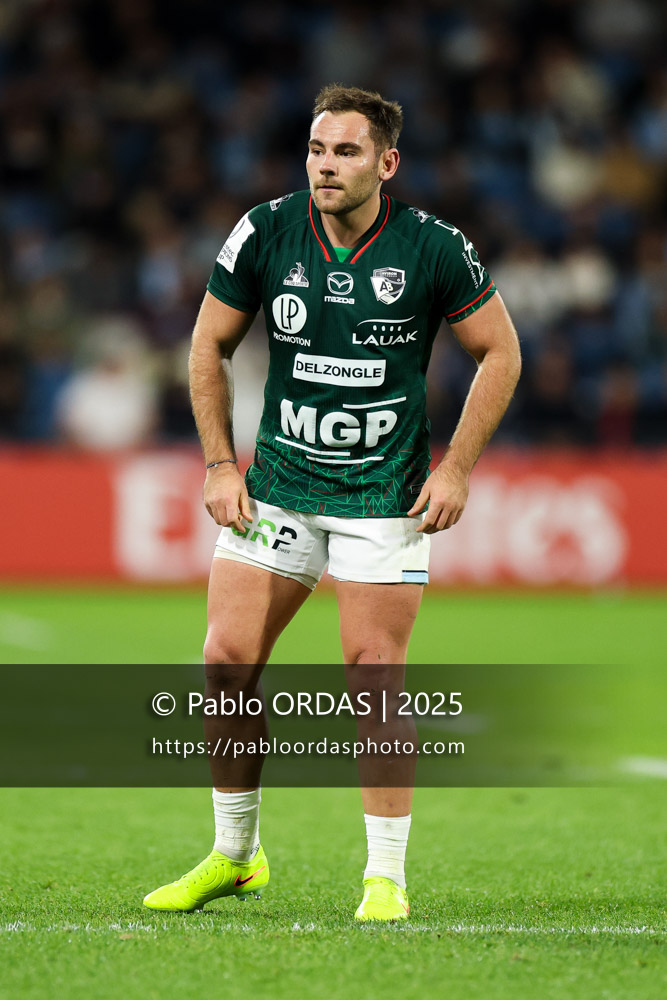 Joris Segonds, lors du match de Champions Cup entre l'Aviron bayonnais et les Stormers, le 5 décembre 2025 au stade Jean Dauger de Bayonne, France (Photo Pablo ORDAS)