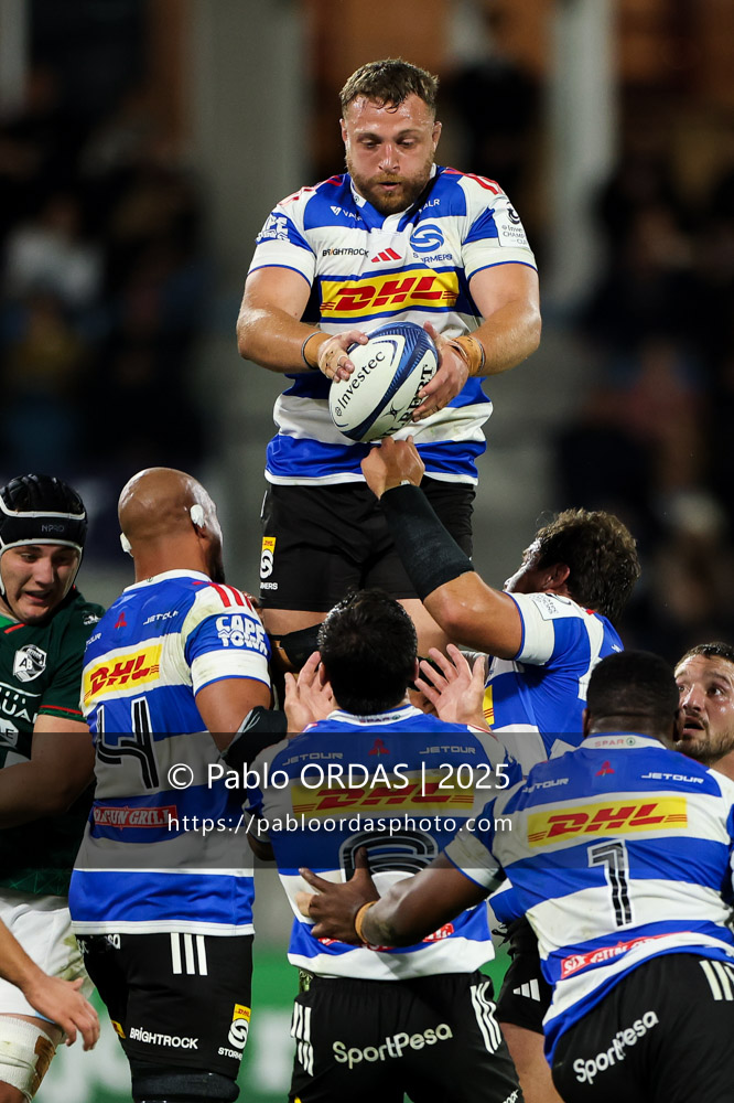Ruan Ackermann, lors du match de Champions Cup entre l'Aviron bayonnais et les Stormers, le 5 décembre 2025 au stade Jean Dauger de Bayonne, France (Photo Pablo ORDAS)