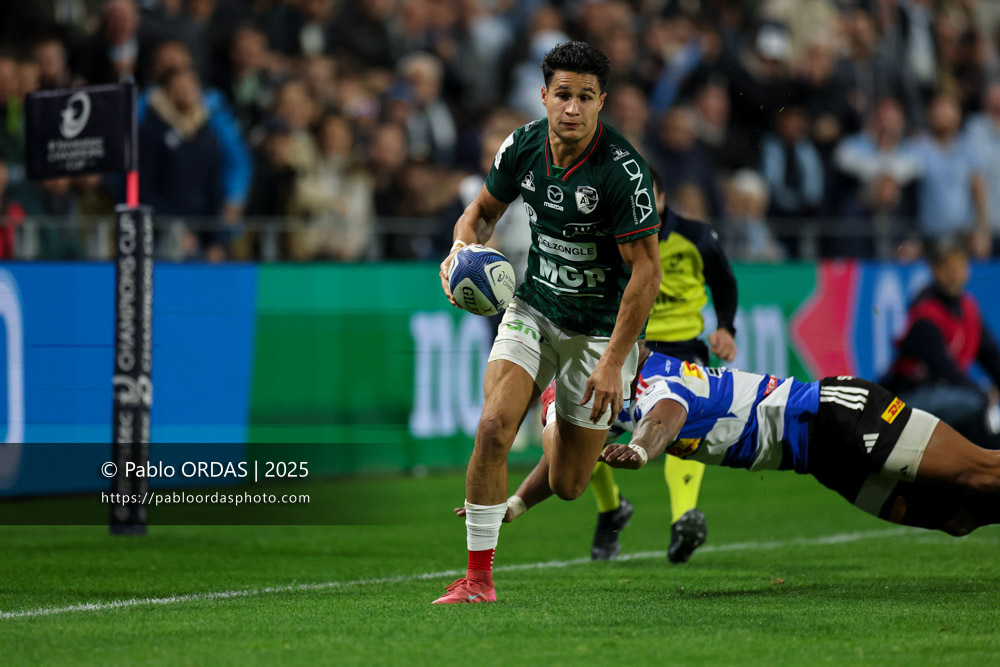 Tom Spring, lors du match de Champions Cup entre l'Aviron bayonnais et les Stormers, le 5 décembre 2025 au stade Jean Dauger de Bayonne, France (Photo Pablo ORDAS)