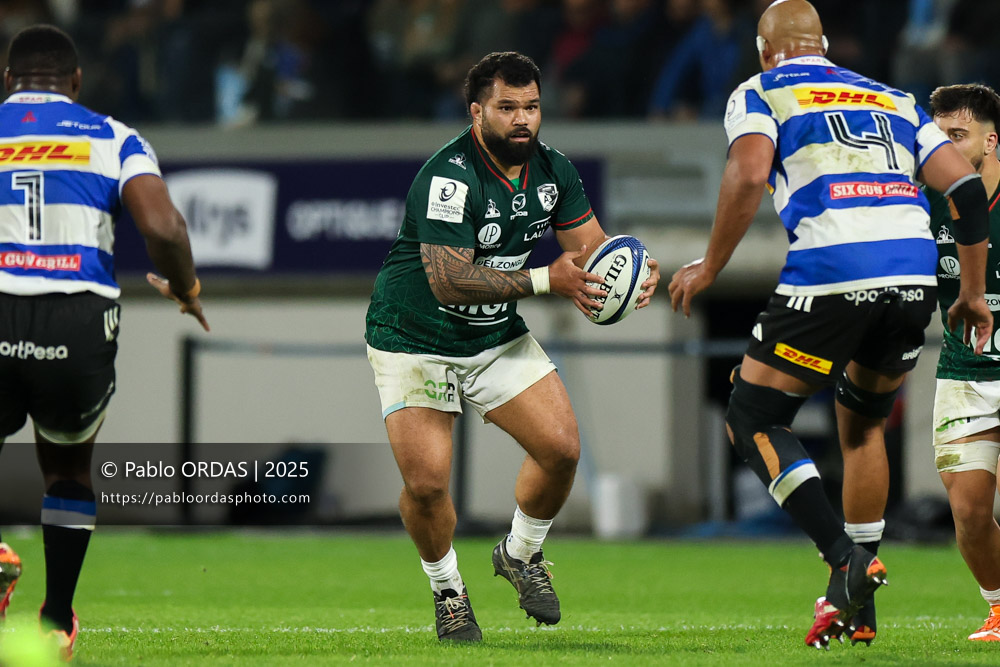 Marco Fepulea'i, lors du match de Champions Cup entre l'Aviron bayonnais et les Stormers, le 5 décembre 2025 au stade Jean Dauger de Bayonne, France (Photo Pablo ORDAS)
