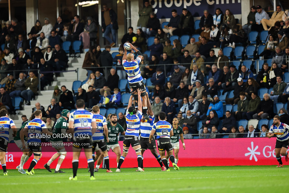Salmaan Moerat, lors du match de Champions Cup entre l'Aviron bayonnais et les Stormers, le 5 décembre 2025 au stade Jean Dauger de Bayonne, France (Photo Pablo ORDAS)