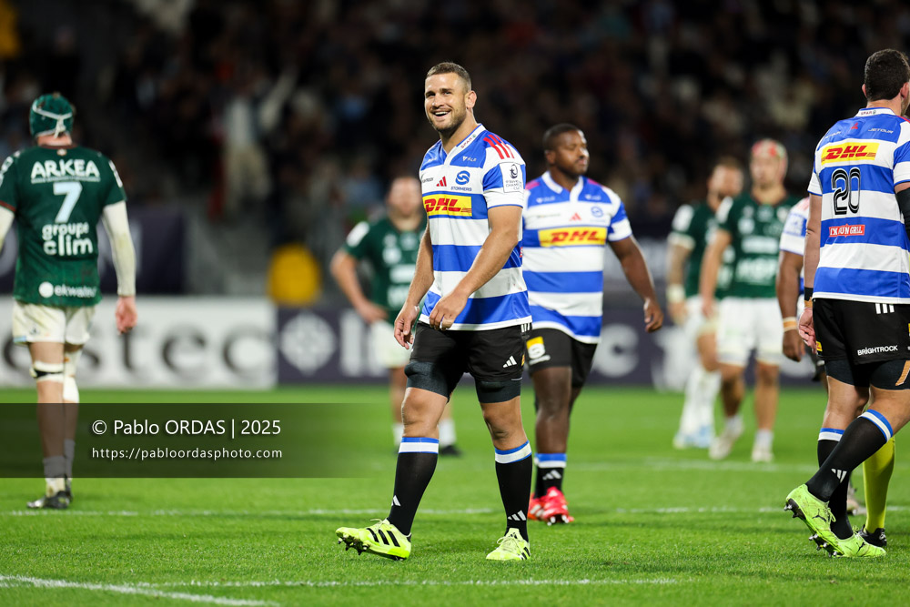 Adré Smith, lors du match de Champions Cup entre l'Aviron bayonnais et les Stormers, le 5 décembre 2025 au stade Jean Dauger de Bayonne, France (Photo Pablo ORDAS)