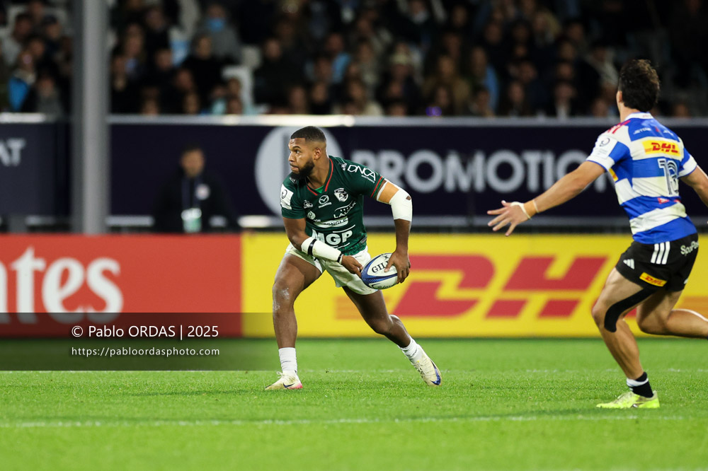 Cheikh Tiberghien, lors du match de Champions Cup entre l'Aviron bayonnais et les Stormers, le 5 décembre 2025 au stade Jean Dauger de Bayonne, France (Photo Pablo ORDAS)