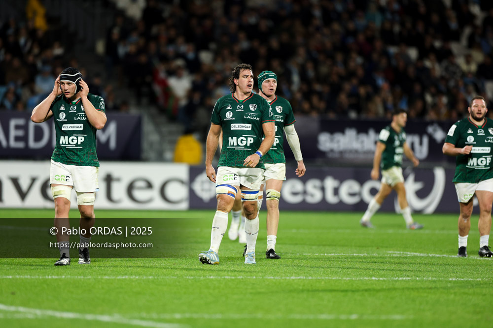 Lucas Paulos, lors du match de Champions Cup entre l'Aviron bayonnais et les Stormers, le 5 décembre 2025 au stade Jean Dauger de Bayonne, France (Photo Pablo ORDAS)