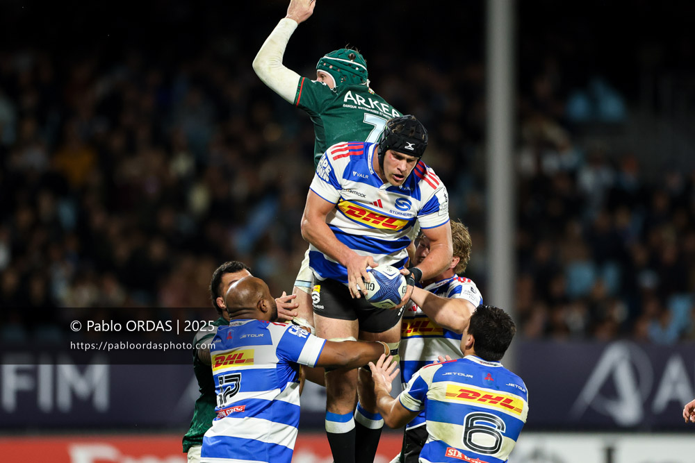 Ben-Jason Dixon, lors du match de Champions Cup entre l'Aviron bayonnais et les Stormers, le 5 décembre 2025 au stade Jean Dauger de Bayonne, France (Photo Pablo ORDAS)