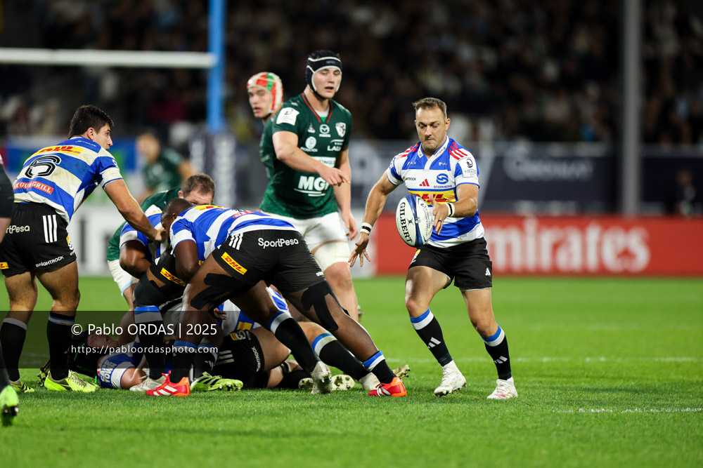 Dewaldt Duvenage, lors du match de Champions Cup entre l'Aviron bayonnais et les Stormers, le 5 décembre 2025 au stade Jean Dauger de Bayonne, France (Photo Pablo ORDAS)