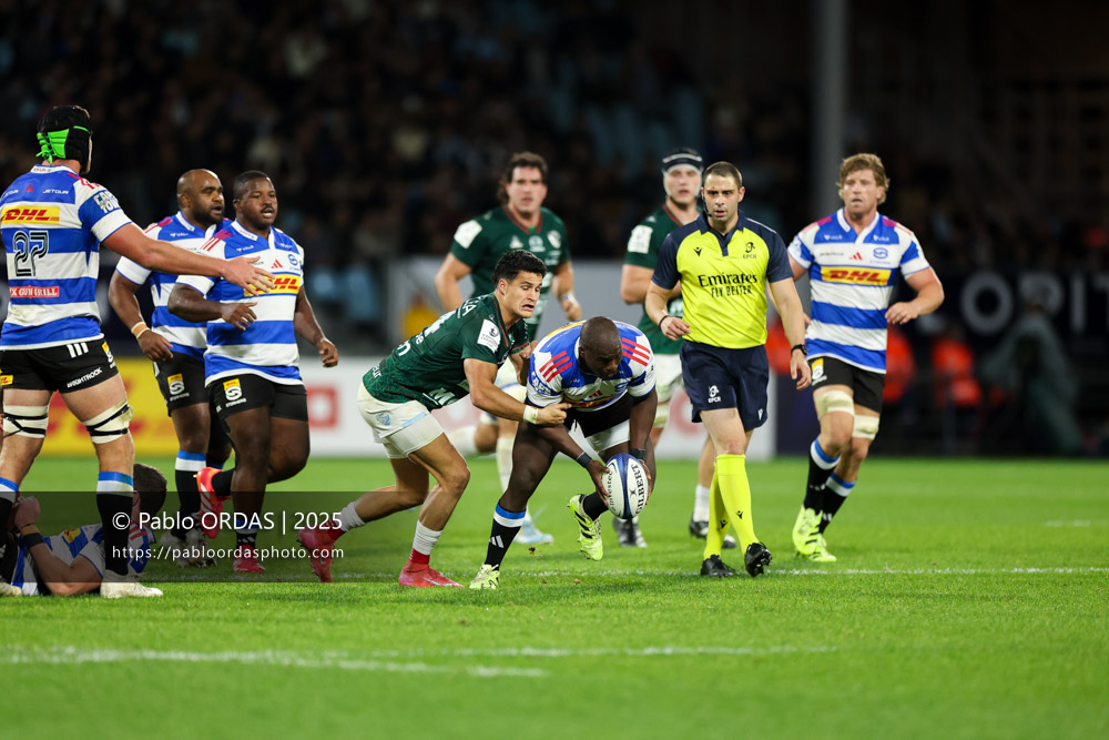 Tom Spring, lors du match de Champions Cup entre l'Aviron bayonnais et les Stormers, le 5 décembre 2025 au stade Jean Dauger de Bayonne, France (Photo Pablo ORDAS)