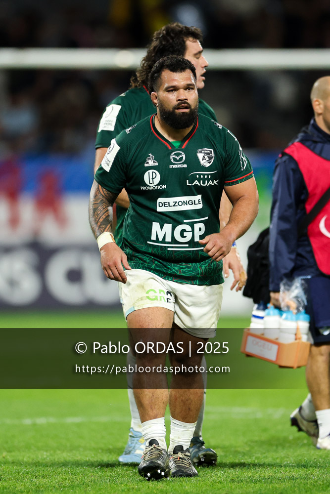 Marco Fepulea'i, lors du match de Champions Cup entre l'Aviron bayonnais et les Stormers, le 5 décembre 2025 au stade Jean Dauger de Bayonne, France (Photo Pablo ORDAS)