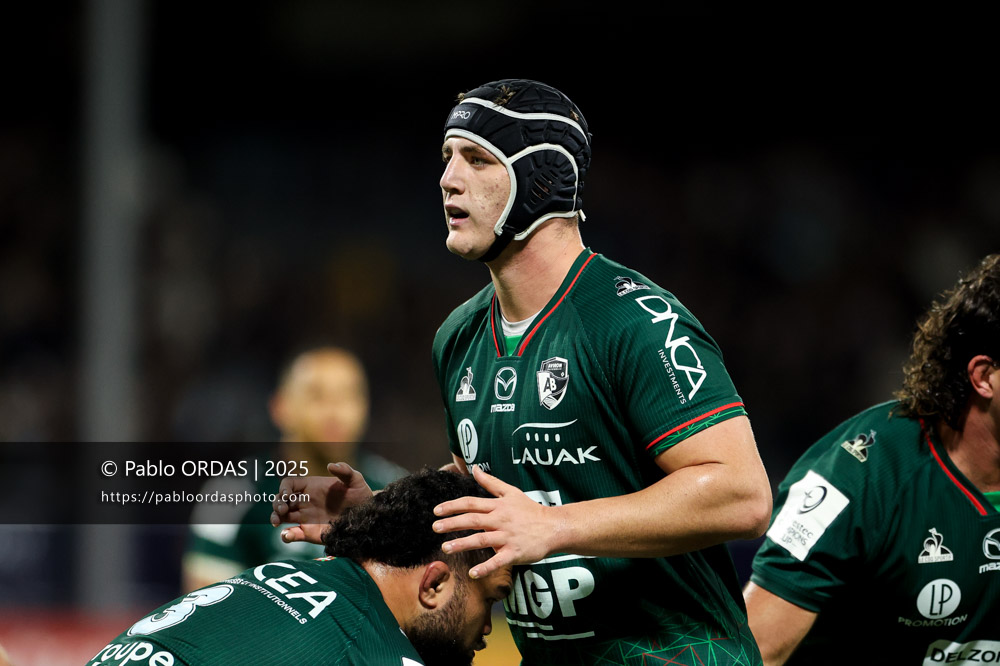 Alvaro Garcia Iandolino, lors du match de Champions Cup entre l'Aviron bayonnais et les Stormers, le 5 décembre 2025 au stade Jean Dauger de Bayonne, France (Photo Pablo ORDAS)
