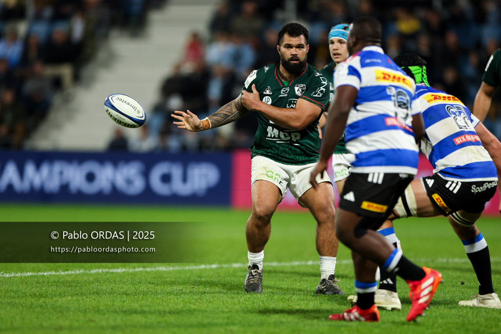 Marco Fepulea'i, lors du match de Champions Cup entre l'Aviron bayonnais et les Stormers, le 5 décembre 2025 au stade Jean Dauger de Bayonne, France (Photo Pablo ORDAS)