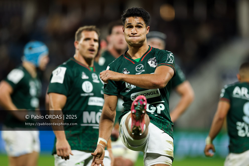 Tom Spring, lors du match de Champions Cup entre l'Aviron bayonnais et les Stormers, le 5 décembre 2025 au stade Jean Dauger de Bayonne, France (Photo Pablo ORDAS)