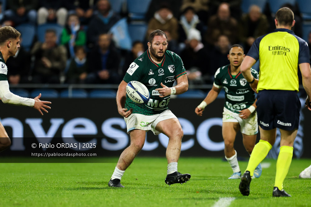 Swan Cormenier, lors du match de Champions Cup entre l'Aviron bayonnais et les Stormers, le 5 décembre 2025 au stade Jean Dauger de Bayonne, France (Photo Pablo ORDAS)