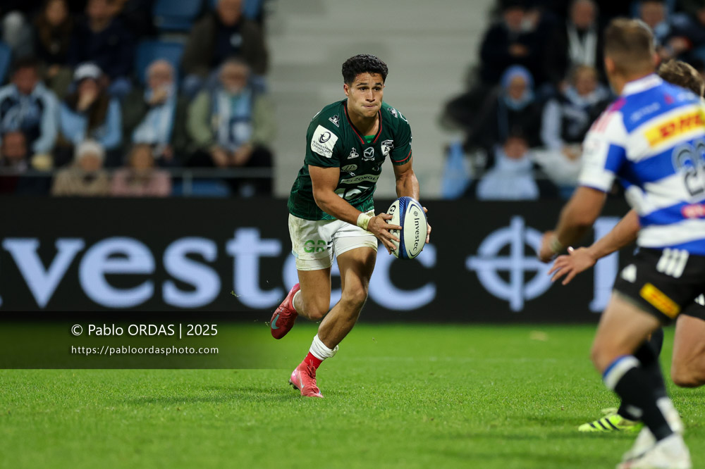Tom Spring, lors du match de Champions Cup entre l'Aviron bayonnais et les Stormers, le 5 décembre 2025 au stade Jean Dauger de Bayonne, France (Photo Pablo ORDAS)