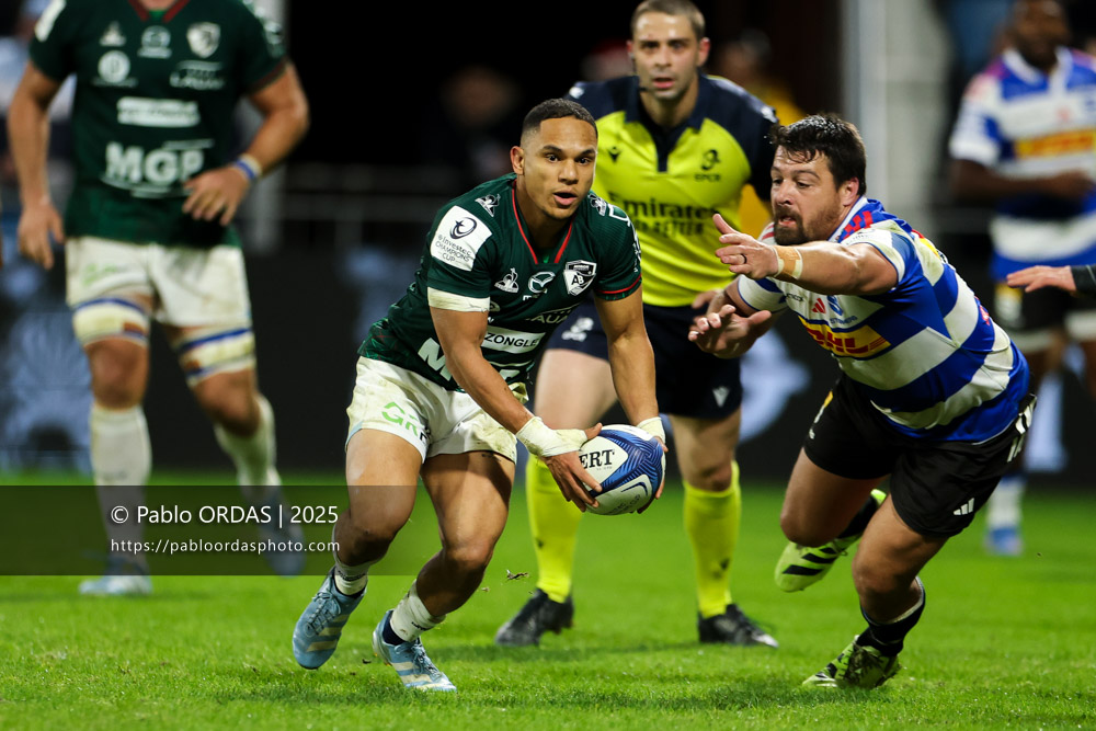 Herschel Jantjies, lors du match de Champions Cup entre l'Aviron bayonnais et les Stormers, le 5 décembre 2025 au stade Jean Dauger de Bayonne, France (Photo Pablo ORDAS)