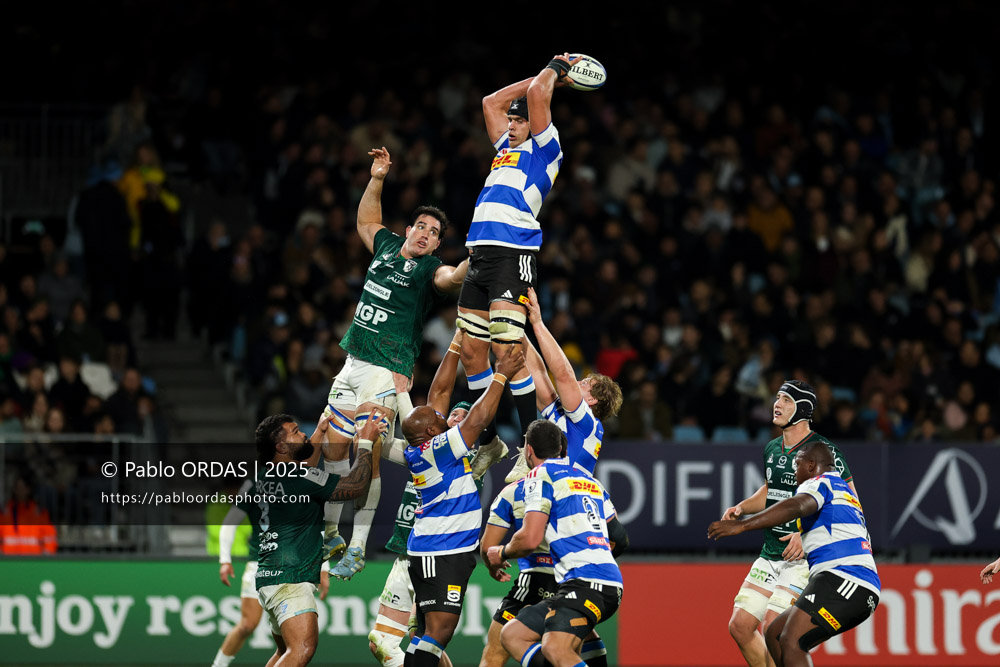 Ben-Jason Dixon, lors du match de Champions Cup entre l'Aviron bayonnais et les Stormers, le 5 décembre 2025 au stade Jean Dauger de Bayonne, France (Photo Pablo ORDAS)