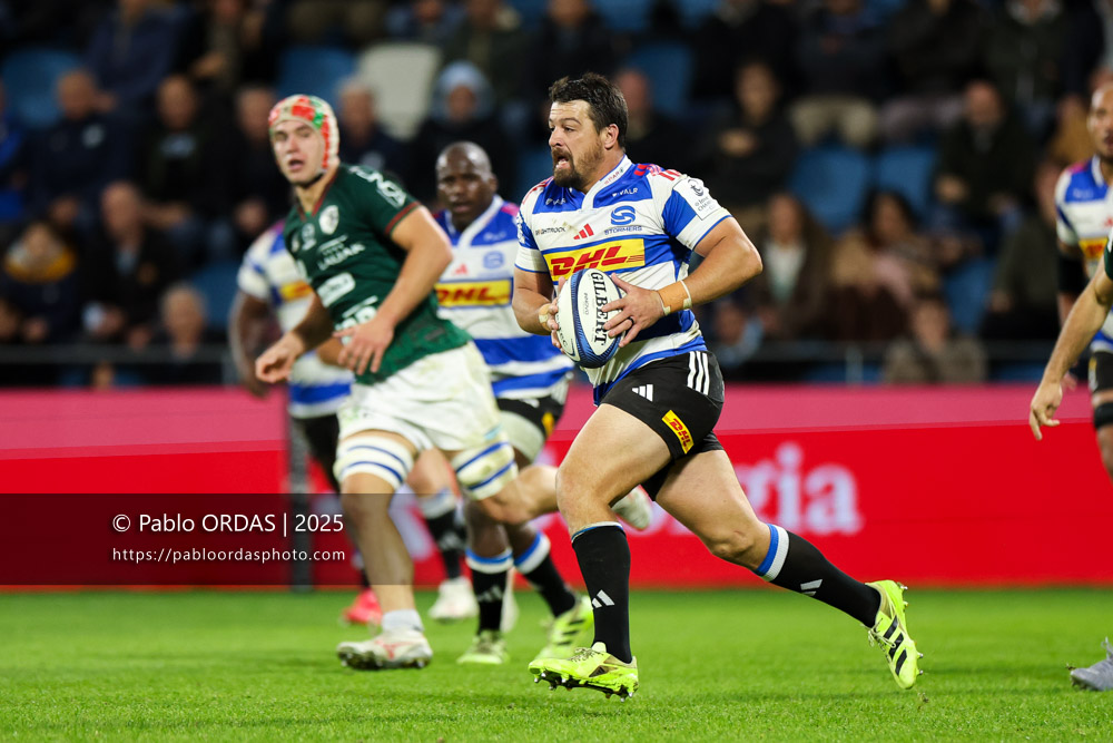 Clinton Swart, lors du match de Champions Cup entre l'Aviron bayonnais et les Stormers, le 5 décembre 2025 au stade Jean Dauger de Bayonne, France (Photo Pablo ORDAS)