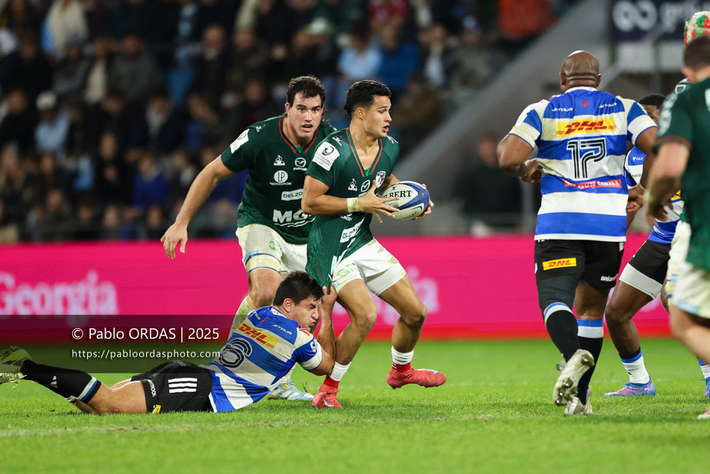 Tom Spring, lors du match de Champions Cup entre l'Aviron bayonnais et les Stormers, le 5 décembre 2025 au stade Jean Dauger de Bayonne, France (Photo Pablo ORDAS)