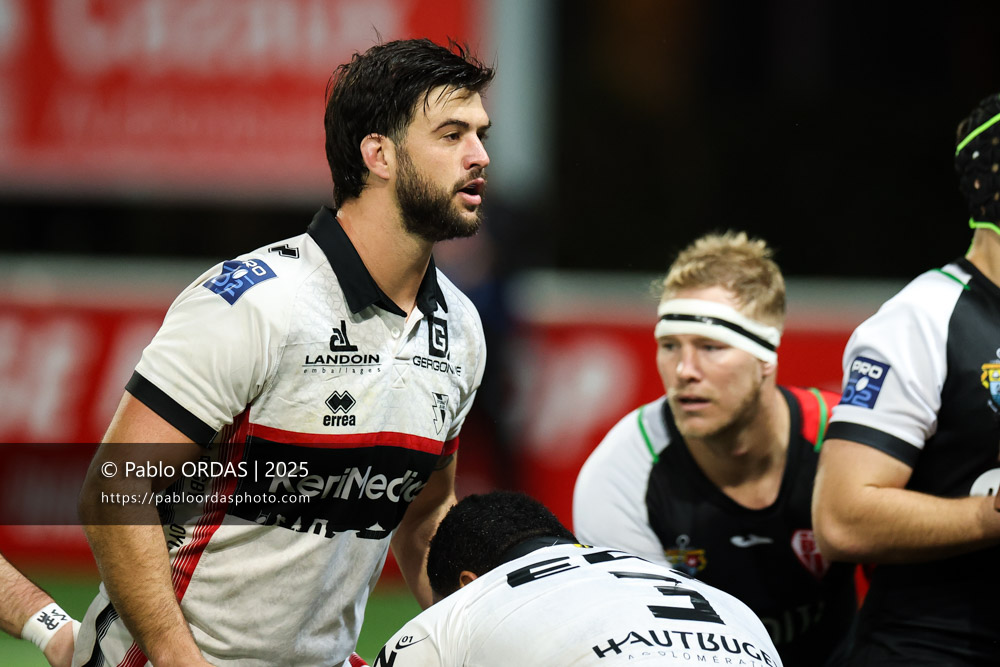 Manuel Leindekar, lors du match de Pro D2 entre le Biarritz olympique et Oyonnax, le 19 décembre 2025 au stade Aguiléra de Biarritz, France (Photo Pablo ORDAS)