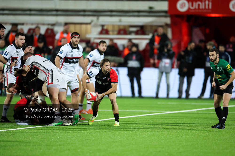Yann Lesgourgues, lors du match de Pro D2 entre le Biarritz olympique et Oyonnax, le 19 décembre 2025 au stade Aguiléra de Biarritz, France (Photo Pablo ORDAS)