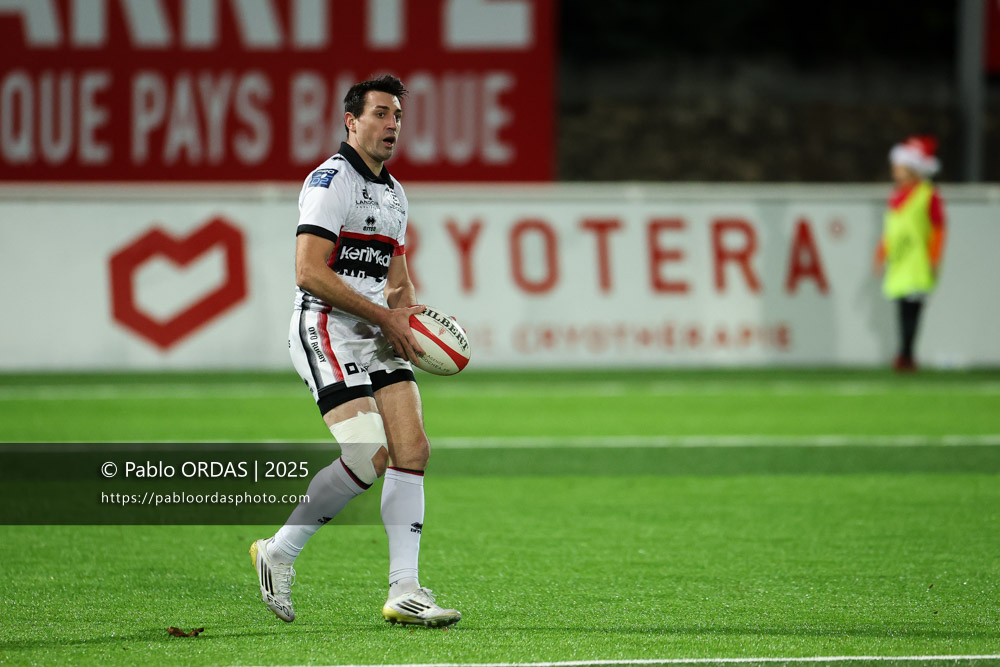 Maxime Salles, lors du match de Pro D2 entre le Biarritz olympique et Oyonnax, le 19 décembre 2025 au stade Aguiléra de Biarritz, France (Photo Pablo ORDAS)