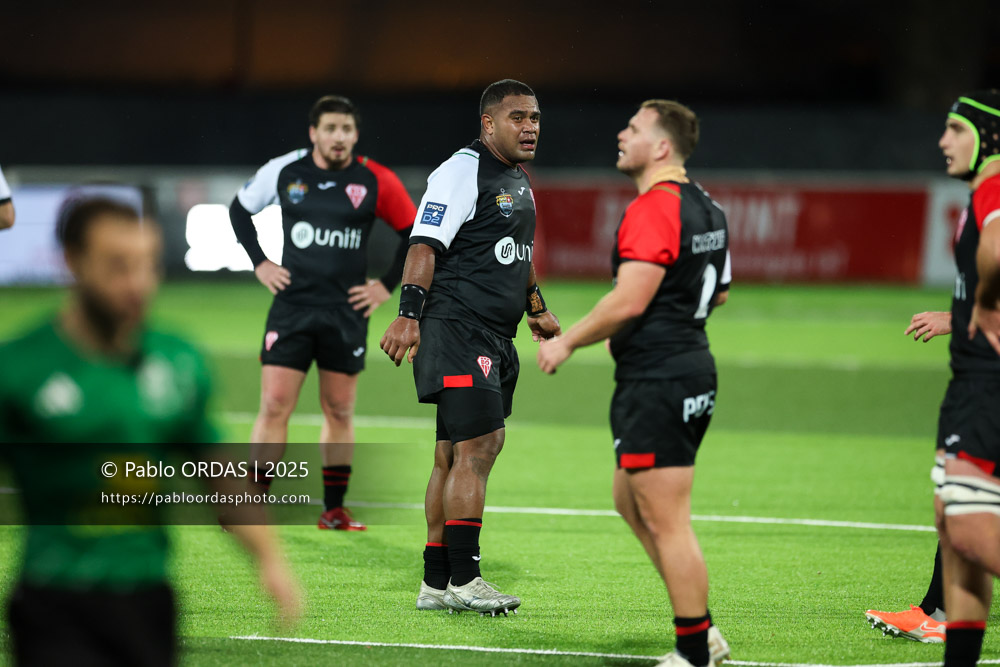 Johnny Dyer, lors du match de Pro D2 entre le Biarritz olympique et Oyonnax, le 19 décembre 2025 au stade Aguiléra de Biarritz, France (Photo Pablo ORDAS)