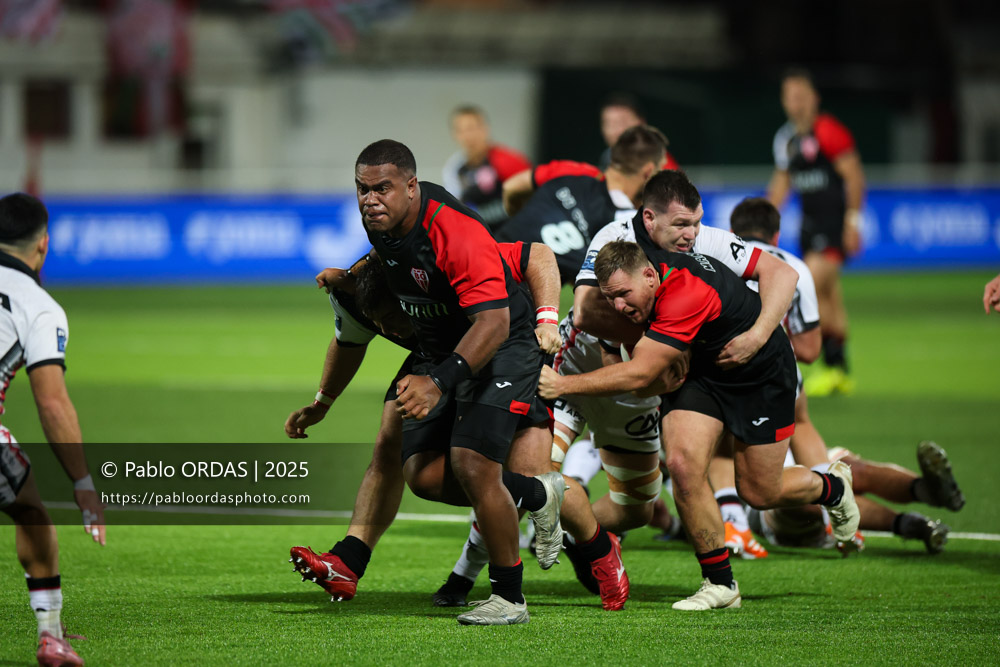 Johnny Dyer, lors du match de Pro D2 entre le Biarritz olympique et Oyonnax, le 19 décembre 2025 au stade Aguiléra de Biarritz, France (Photo Pablo ORDAS)