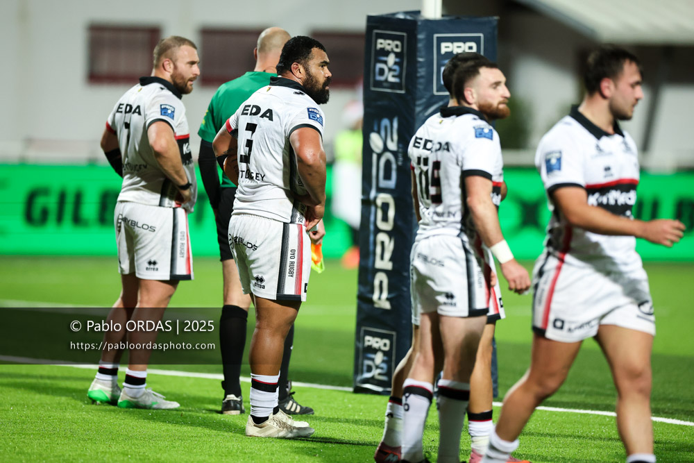 Paulo Tafili, lors du match de Pro D2 entre le Biarritz olympique et Oyonnax, le 19 décembre 2025 au stade Aguiléra de Biarritz, France (Photo Pablo ORDAS)