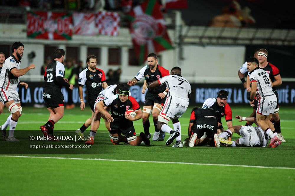Ekain Imaz Agirre, lors du match de Pro D2 entre le Biarritz olympique et Oyonnax, le 19 décembre 2025 au stade Aguiléra de Biarritz, France (Photo Pablo ORDAS)